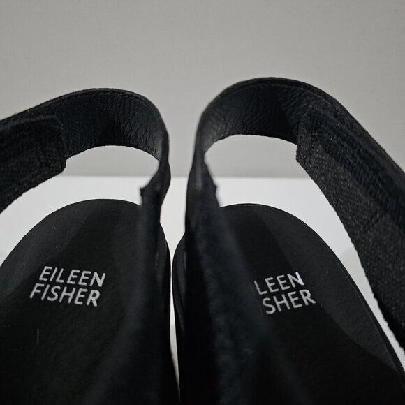 NEW Eileen Fisher Cue Sandal 11 Black Stretch Knit Slingback Chunky Platform - Picture 7 of 13